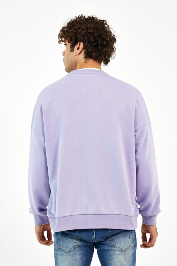 Çift Yakalı Basıc Lila Sweatshırt - 5