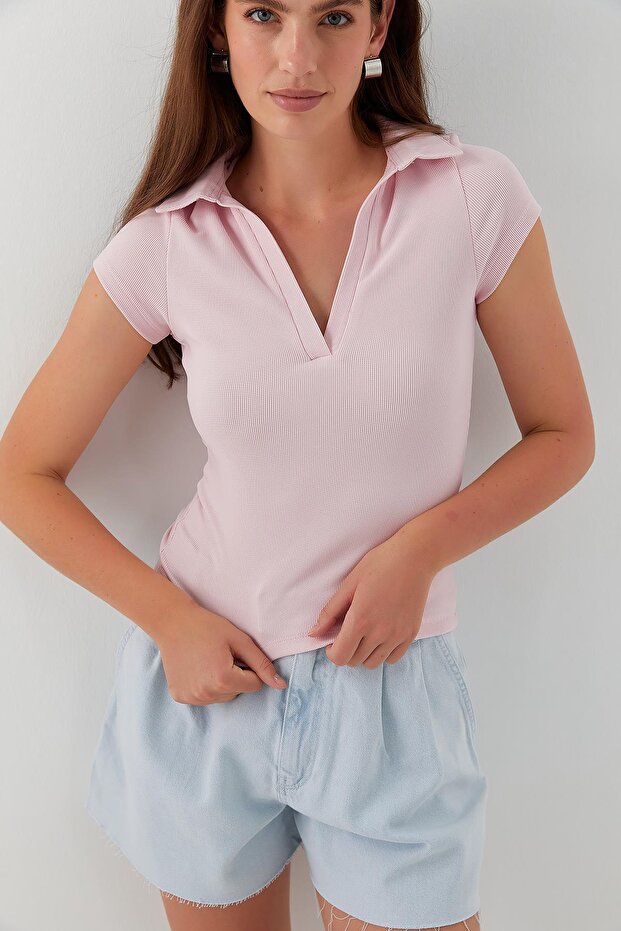 Yakalı Basic Bluz Pembe - 3