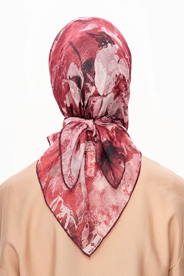 Voile De Lin Patterned Square Scarf Red - 4