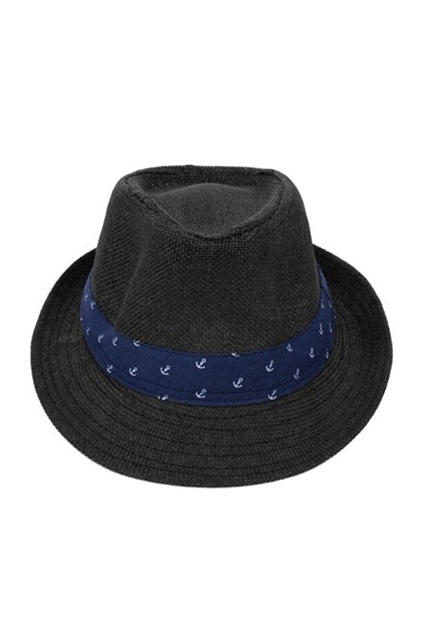Men's Hat, Straw Model, Black - 1