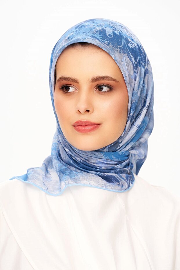 Voile De Lin Patterned Square Scarf Blue - 1
