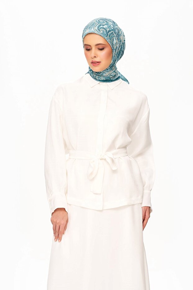 Eșarfă Elegance Celeste Superior Soft Square cu model etnic Mint - 3