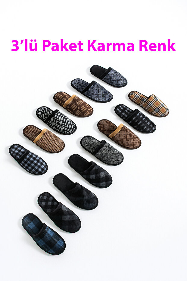 Pack of 3 Home Slippers Dowry Slippers Winter Slippers No Sound Lightweight Sole - 2