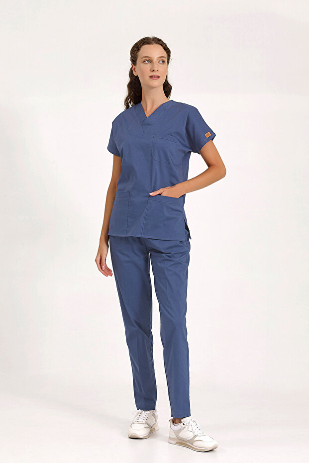 Storm Blue Stretch Fabric Doctor and Nurse Uniform Unisex Surgical Set | Brl Scruble