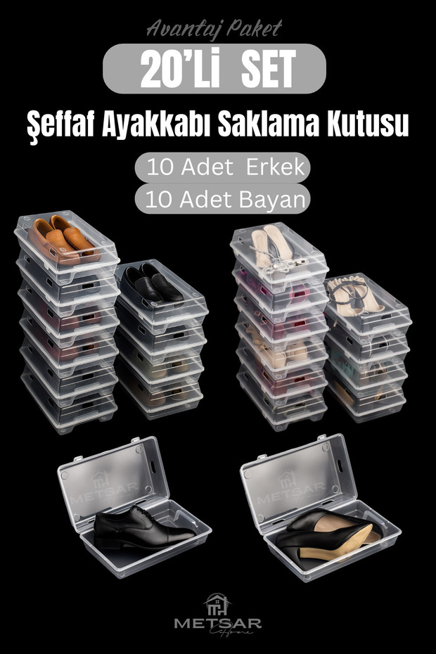 20’li Set Şeffaf Ayakkabı Kutusu Erkek& – Ayakkabı Saklama Kutusu Düzenleyici Organizer - 1