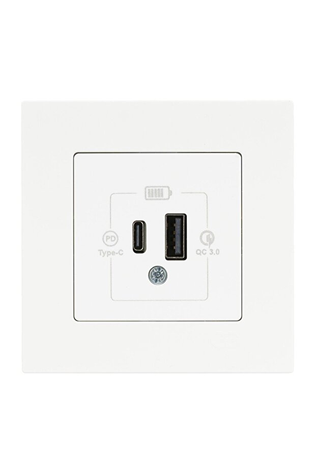 Eqona Beyaz 2 Çıkışlı USB Şarj Prizi Type C + Type A 20W - 1