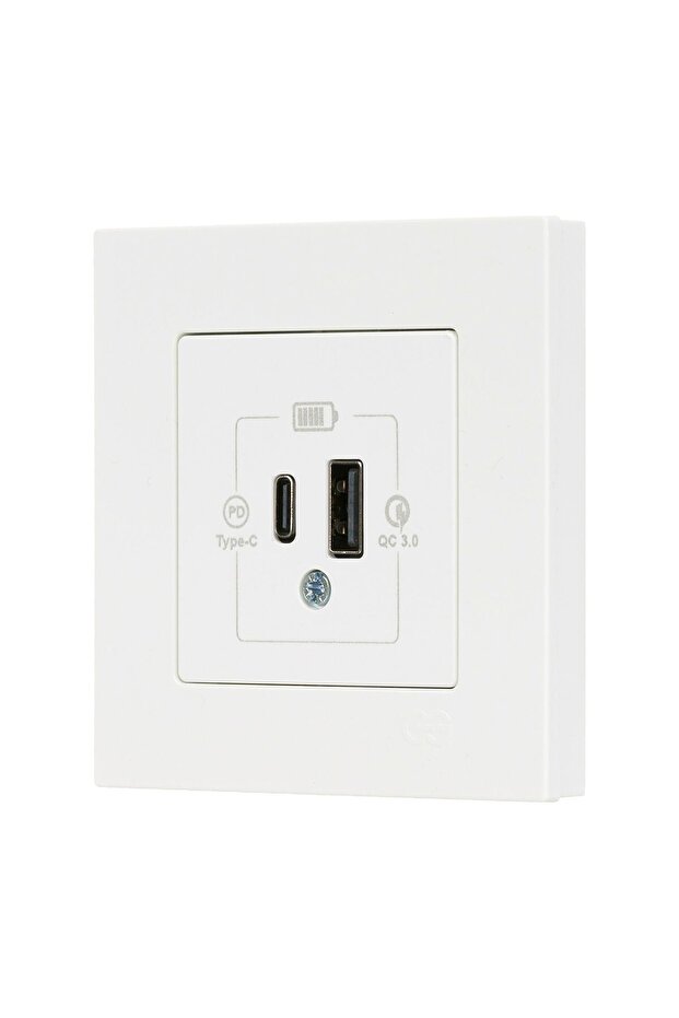 Eqona Beyaz 2 Çıkışlı USB Şarj Prizi Type C + Type A 20W - 2