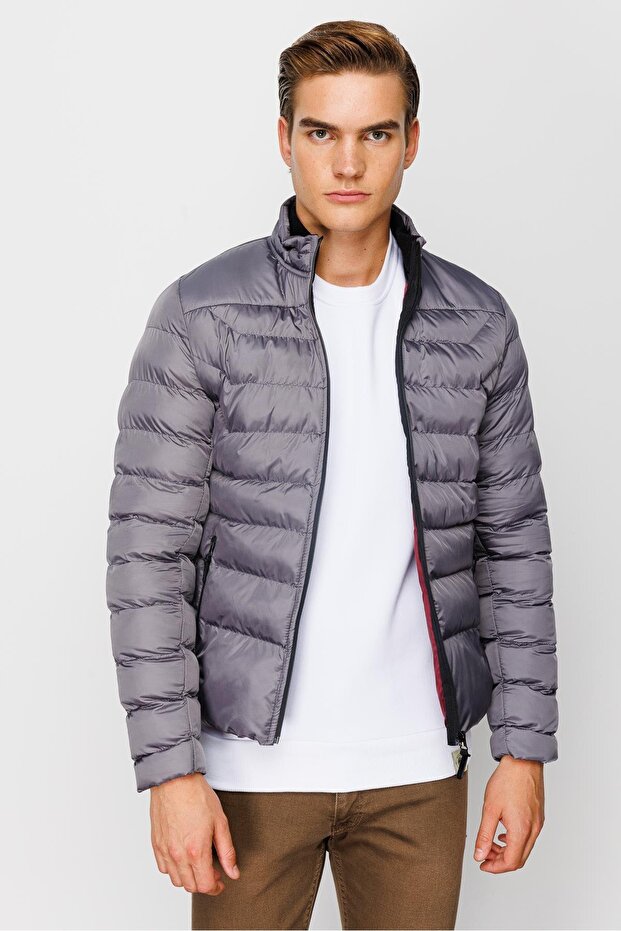 Erkek Kapitone Şişme Mont – Gümüş - 5