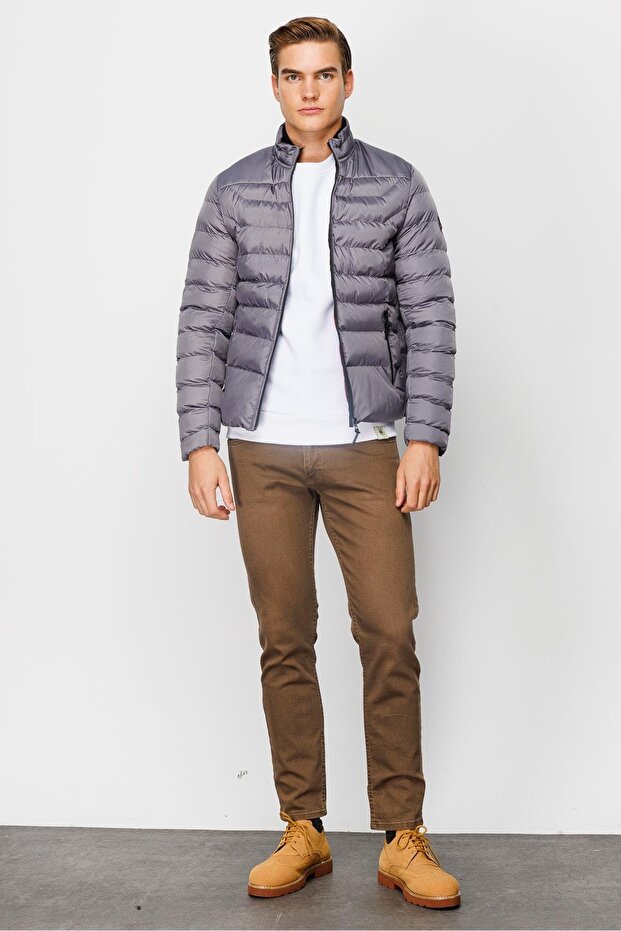 Erkek Kapitone Şişme Mont – Gümüş - 1