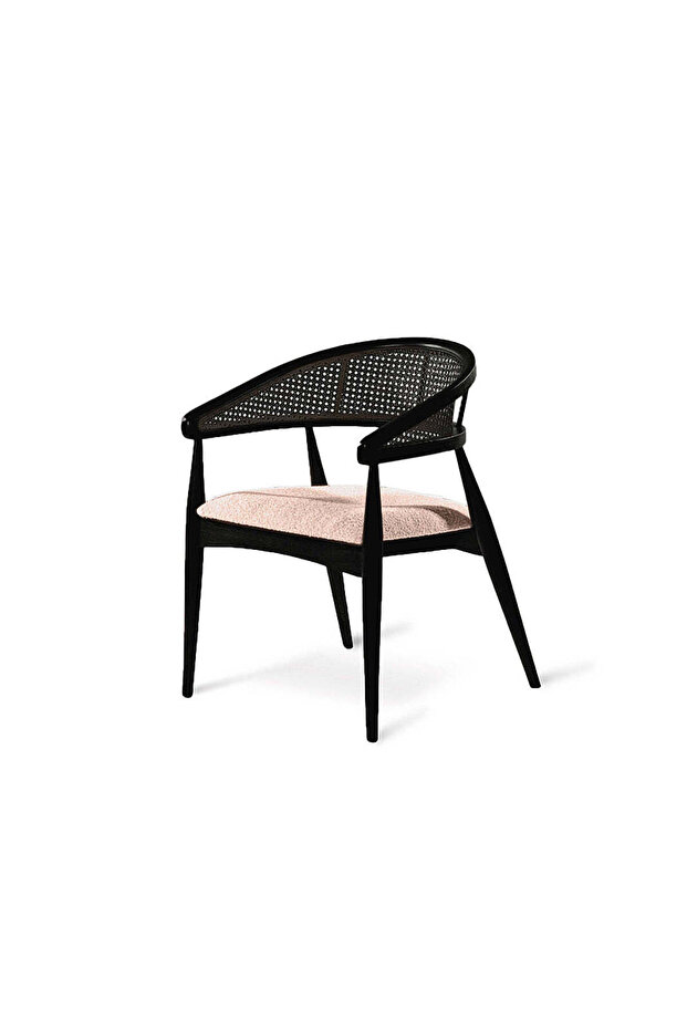 Gazel Hasırlı Krem Teddy Kumaş Hazeran Model Siyah Ahşap Bohem Sandalye (1 ADET) - 2