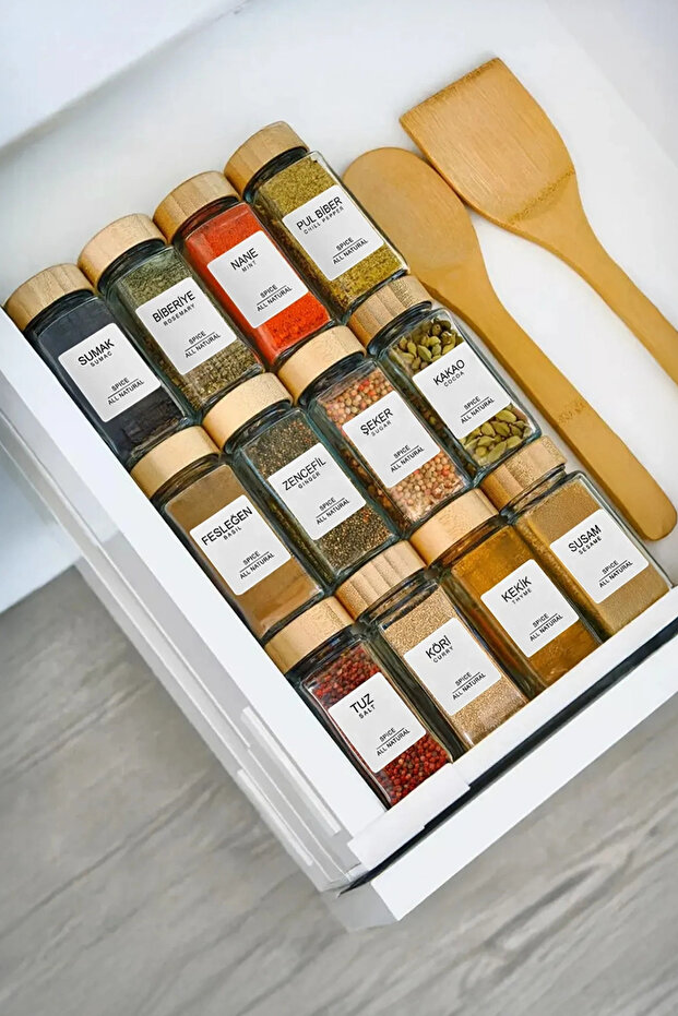 12-Piece Round Glass Spice Jar Set with Bamboo Lid / 56 Pieces of Labels Gifted / 12-Piece Spice Jar Set