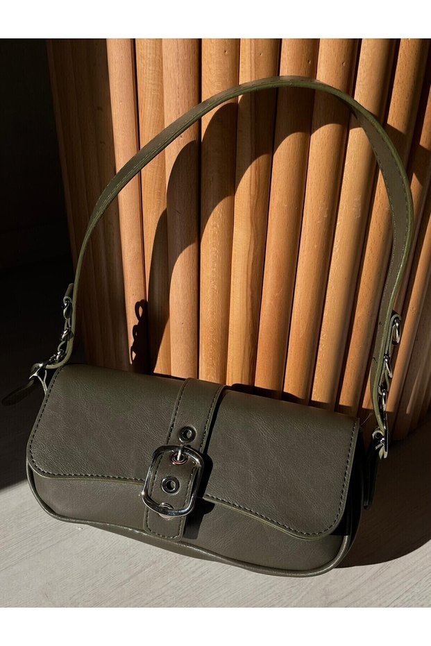 Kadi Shoulder Cosybag Model Khaki Women's Metal Buckle Detailed Baguette Hand Shoulder Bag