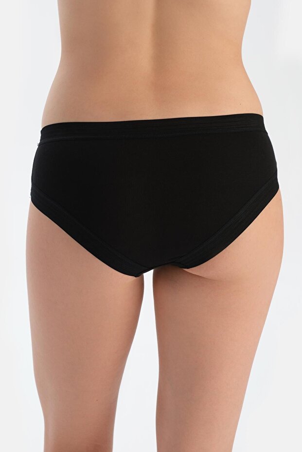 Siyah Basıc Bel Dantel Detaylı Hıpster Külot - 5