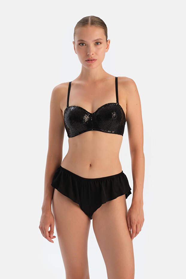 Black Sequined Strapless Bra - 4