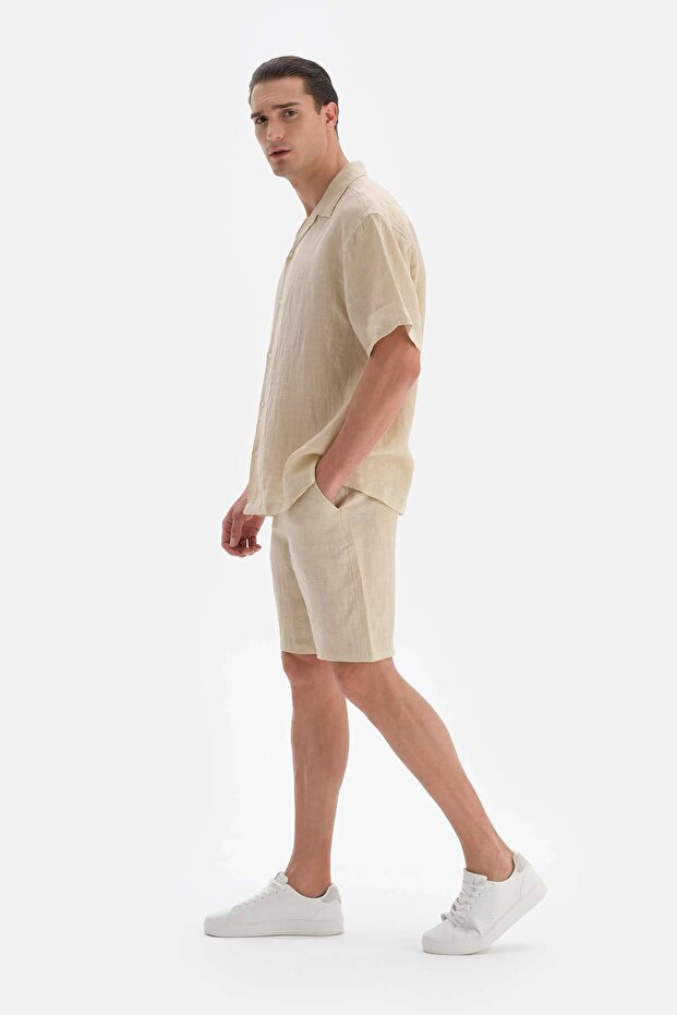 Bej Keten Şort - 4