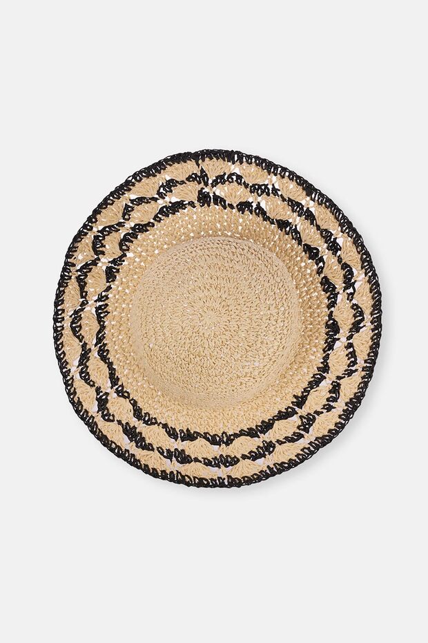 Ekru Desenli Hasır Şapka - 2