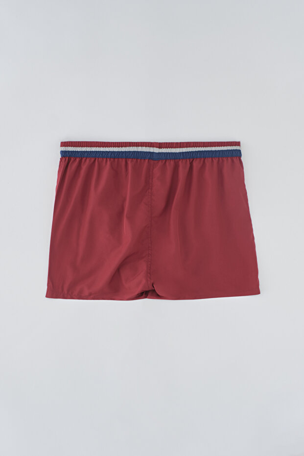Bordo Micro Kısa Kemeri Parçalı Şort - 5