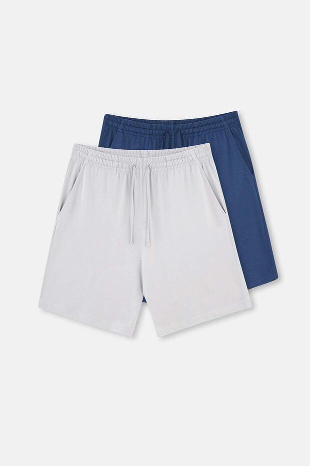 Gri-Indigo Indıgo- Pamuk Modal Ikili Örme Şort - 1
