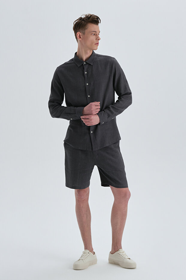 Antrasit Keten Gömlek - 4