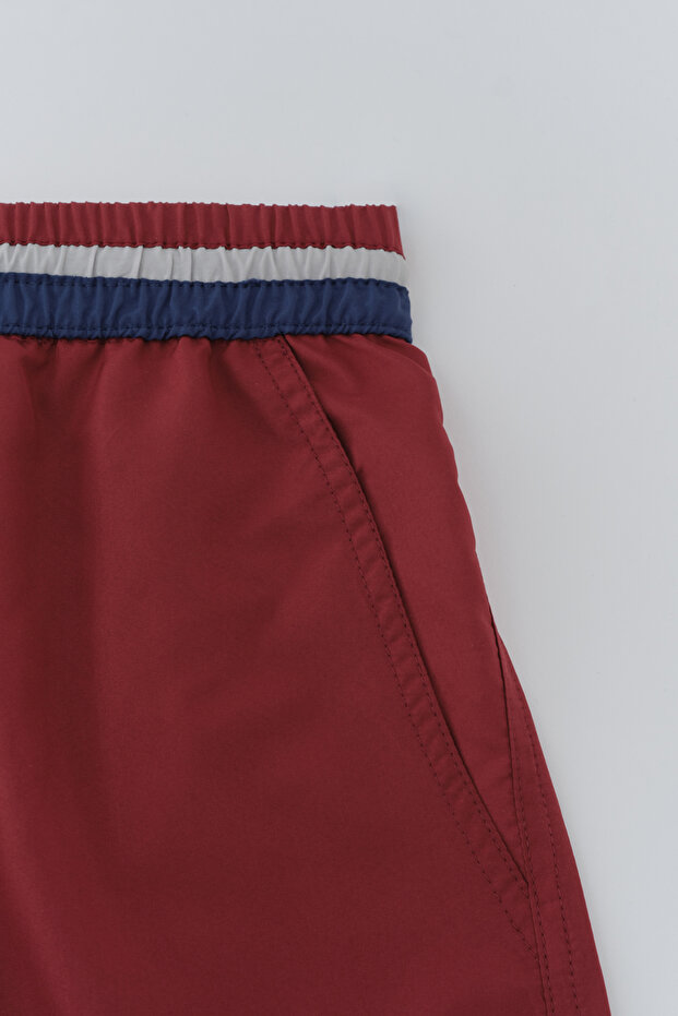 Bordo Micro Kısa Kemeri Parçalı Şort - 7