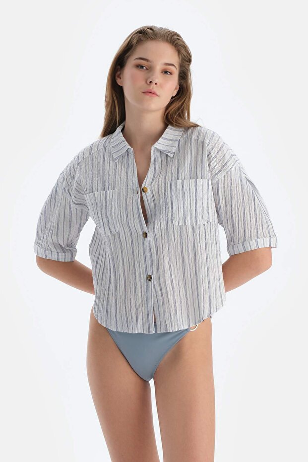 Mavi Kısa Gömlek - 1