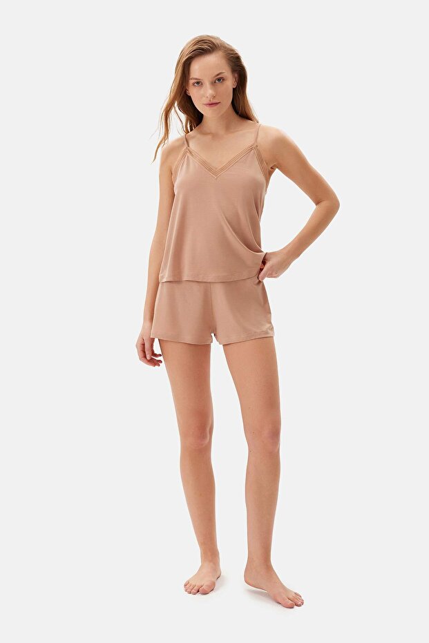 Açık Kahve Basic Şort Pijama Altı - 4