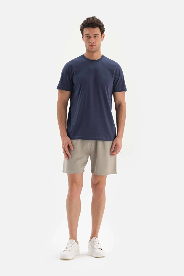 Bej Flamlı 3 Iplik Örme Şort - 5