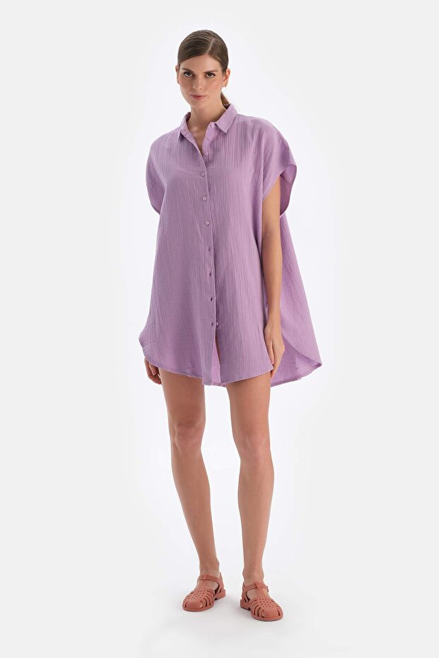 Mor Müslin Uzun Gömlek - 1