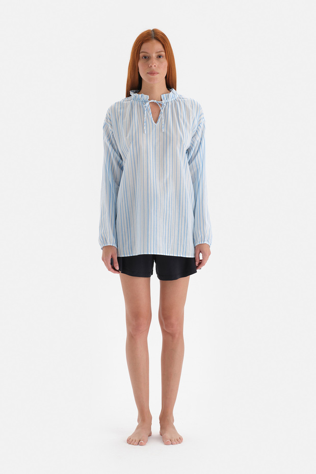 قميص منقوش بخط أبيض - 5