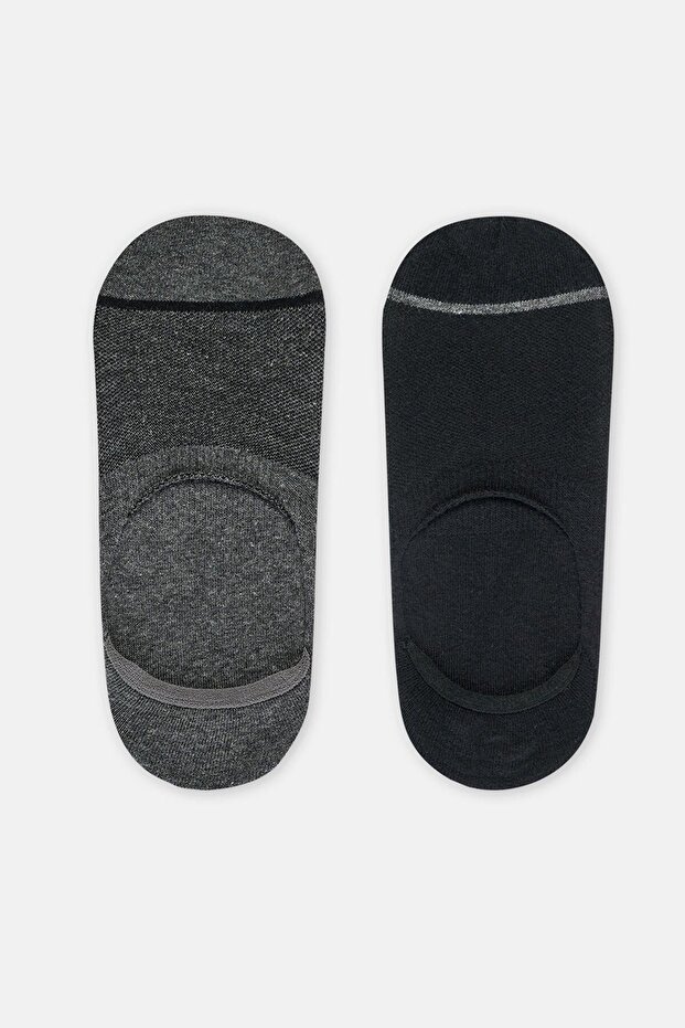 Grimelange - Black Men's 2-Piece Cotton Jacquard Patterned Invisible Socks