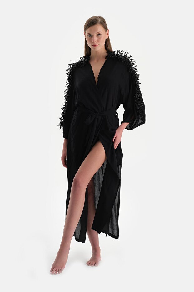 Siyah Uzun Kimono - 1