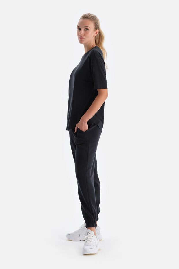 Siyah Kadın Modal Tişört - 3