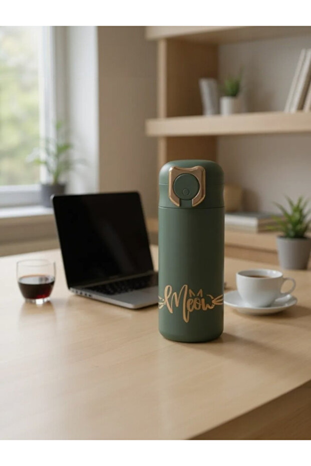 Shotay Cat Desıng Çelik Termos Matara 400 Ml - Yeşil - Code : Xs0103 - 3