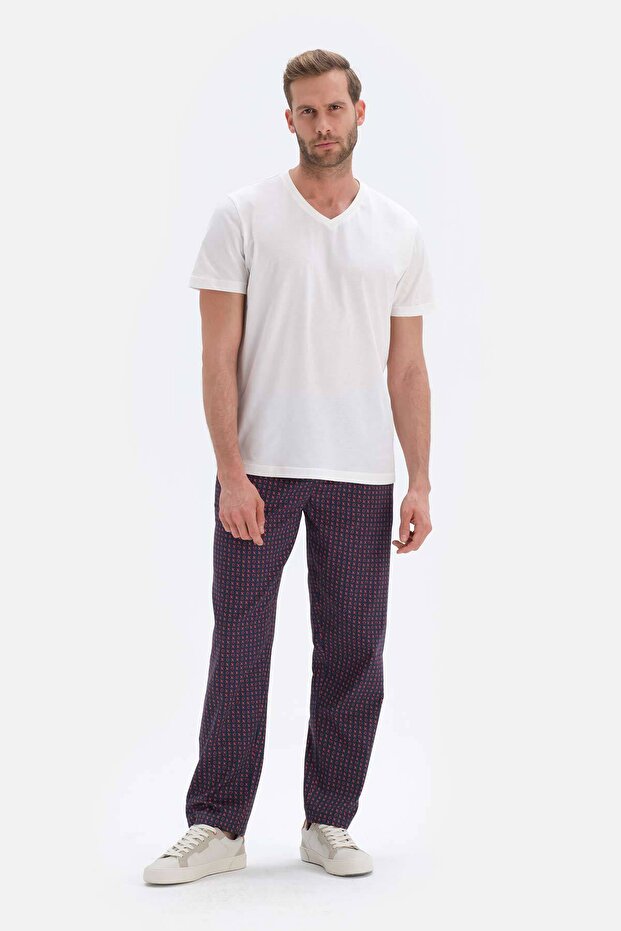 Navy Blue Patterned Cotton Pajama Bottoms