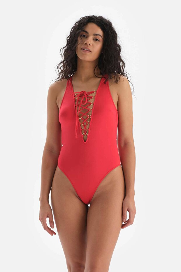 Kırmızı Sırt Dekolteli String Mayo - 5