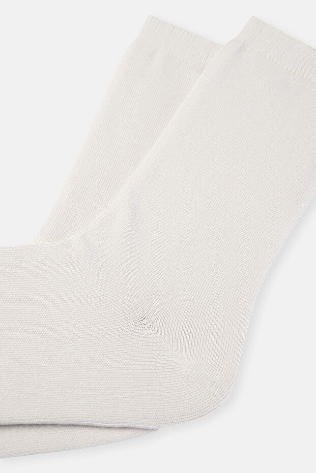 Beyaz Kadın 2'Li Basıc Bambu Çorap - 3