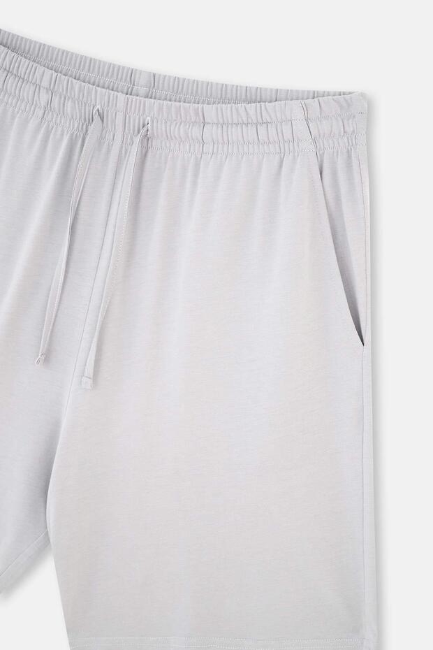 Gri-Indigo Indıgo- Pamuk Modal Ikili Örme Şort - 4