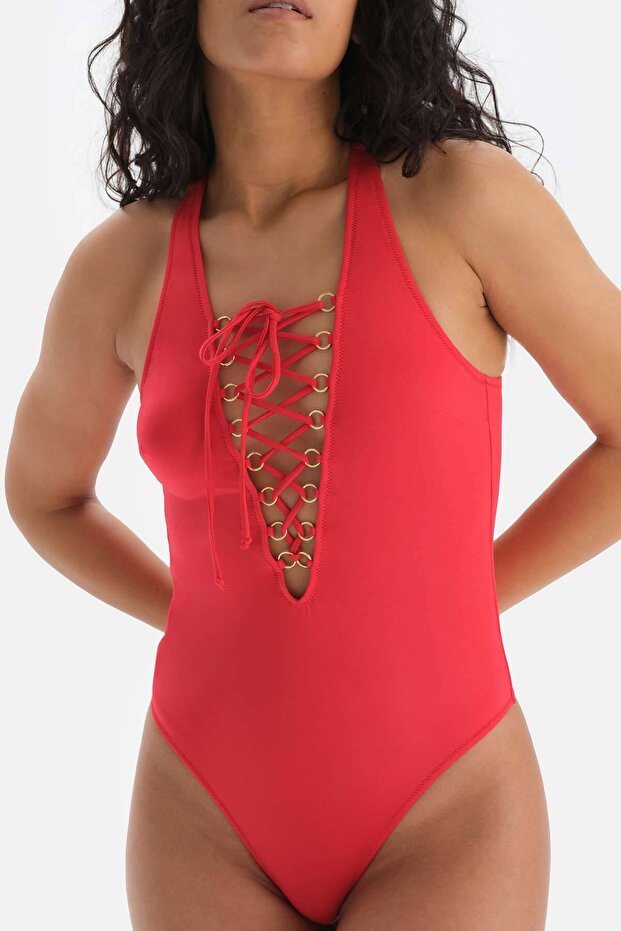 Kırmızı Sırt Dekolteli String Mayo - 4