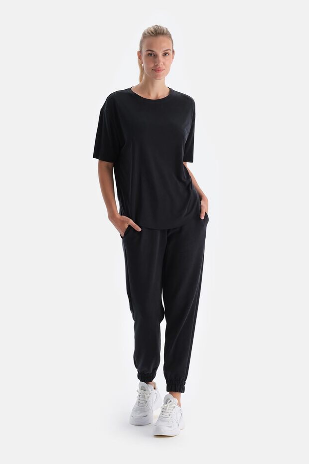 Siyah Kadın Modal Tişört - 4