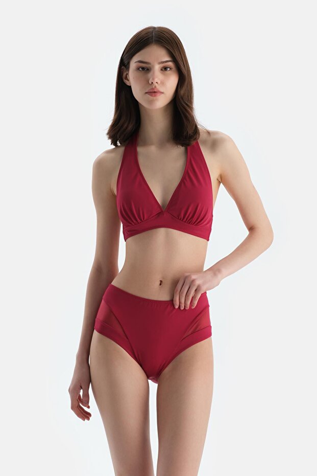 Bordo Üçgen Geniş Bikini Üst - 4