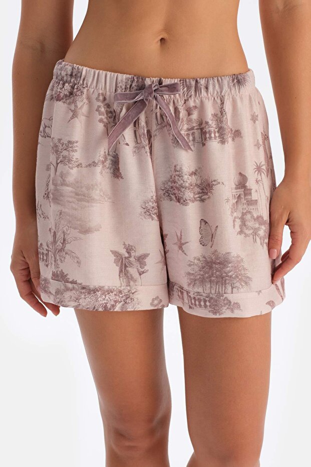 Açık Pembe Desenli Dokuma Şort Pijama Altı - 6