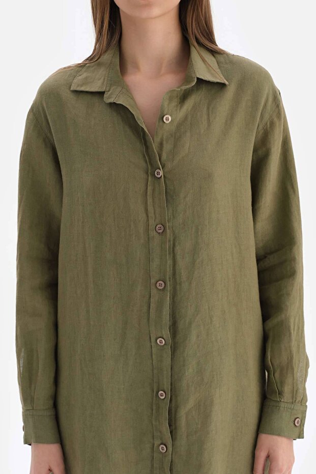 Yeşil Keten Gömlek - 4