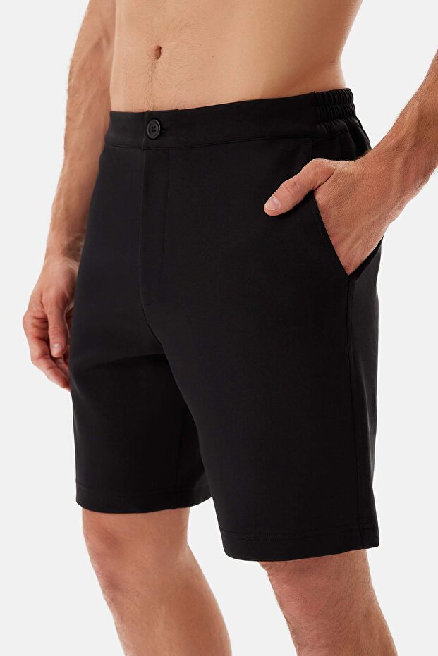 Siyah Cepli Bağcıklı Şort - 5