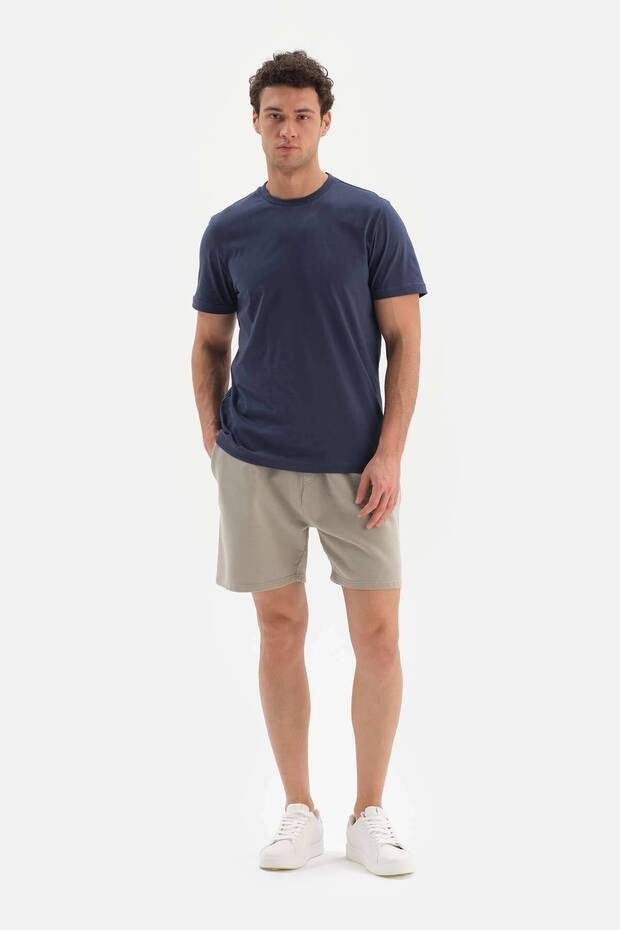 Bej Flamlı 3 Iplik Örme Şort - 1