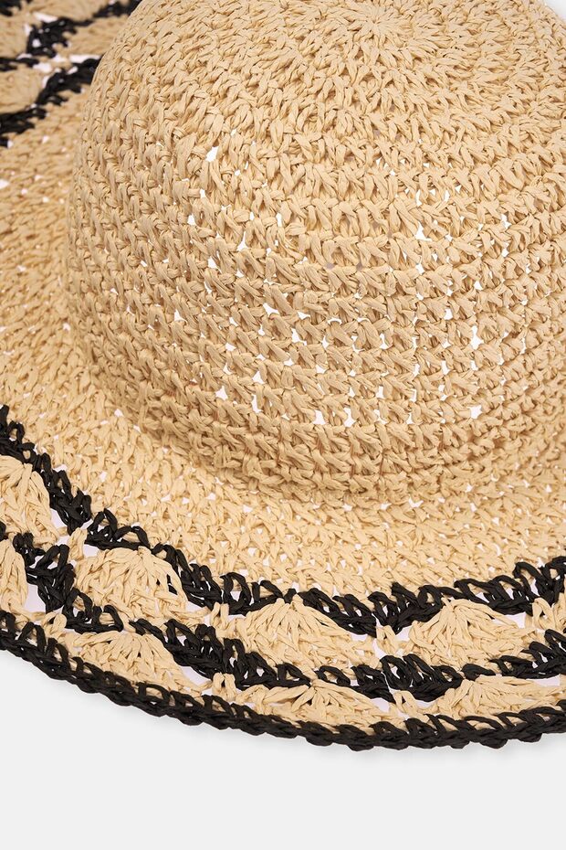 Ekru Desenli Hasır Şapka - 3