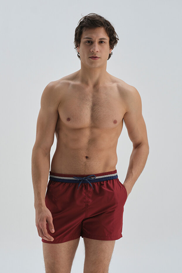 Bordo Micro Kısa Kemeri Parçalı Şort - 1