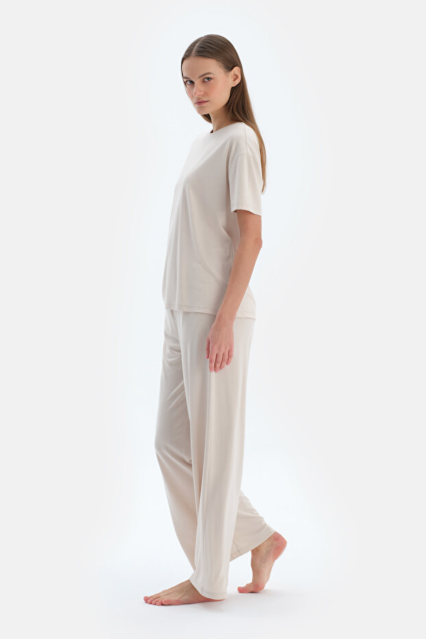 Krem Cepli Basıc Modal Pantolon - 3