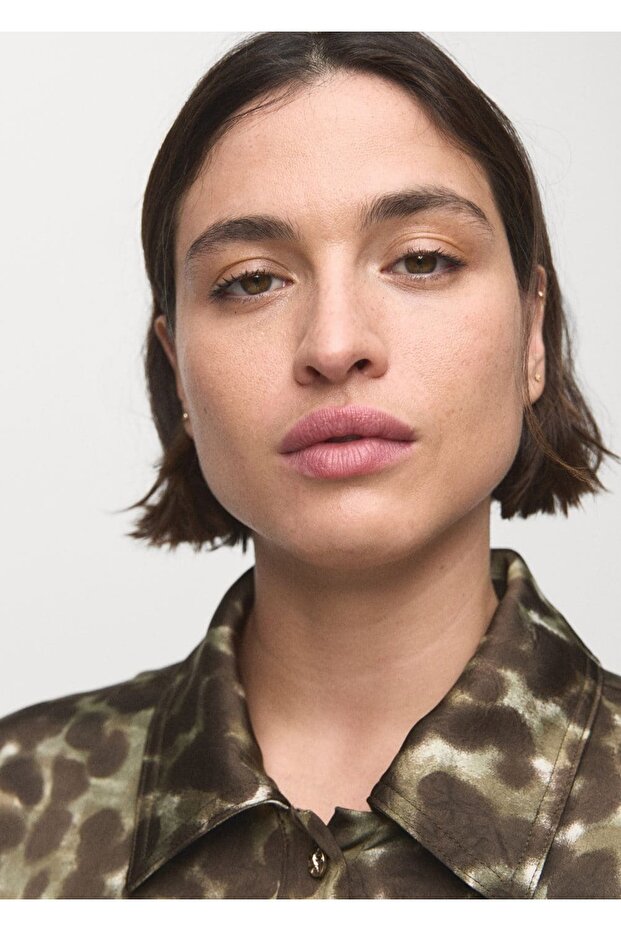 Kemerli desenli gömlek elbise - 7