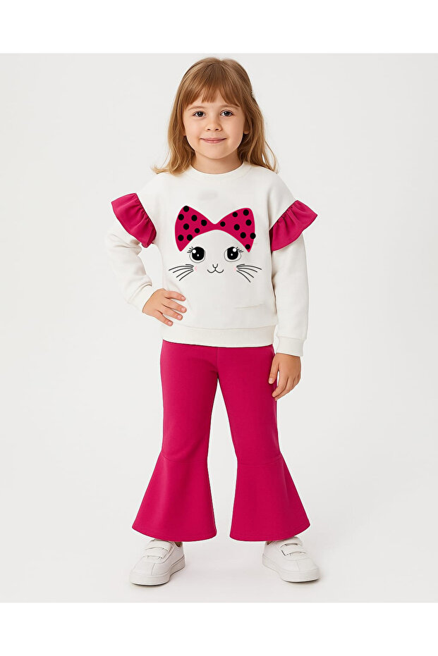 Girl's Bottom Top Set Fuchsia Bandana Cat 100% Cotton Seasonal