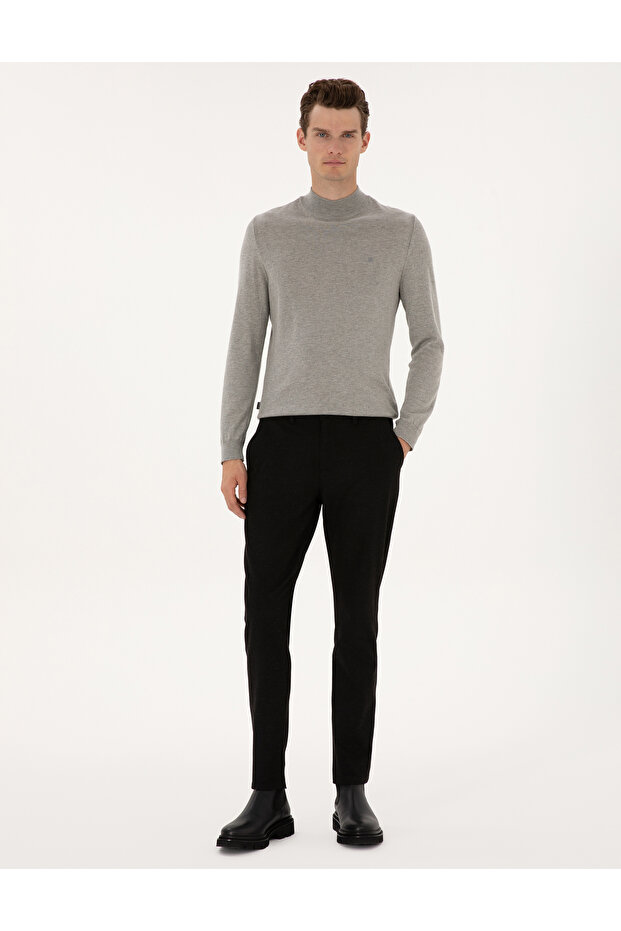 Black Slim Fit Canvas Trousers 50310903-Vr046